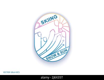Skiing. Winter holidays. Traveling by transport. Creative line art label design. Vector graphics Stock Vector
