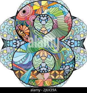 Eight number on mandala Isolated zentangle illustration for decoration Stock Vector