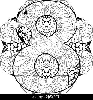Eight number on mandala Isolated zentangle illustration for coloring pages Stock Vector