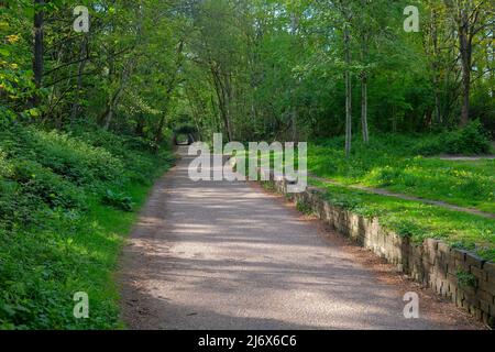 Monton and Roe green loop line and old railway station public walkway and cycle path Stock Photo