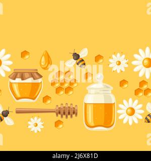Seamless pattern with honey items. Image for business, food and agricultural industry. Stock Vector