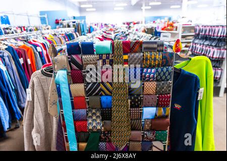 Ties for sale iin a second hand store near Ludington, Michigan, USA. Stock Photo