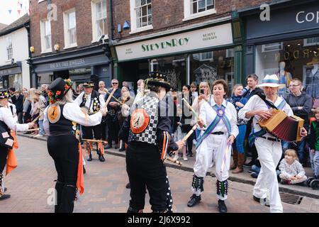 Rochester, Kent, UK  - May 2022 :  Morris Dancers at Rochester Sweeps Festival and Parade on May Day Stock Photo