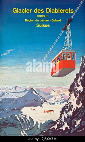 Vintage 1950s Travel Poster - GLACIER DES DIABLERETS, Switzerland Stock Photo