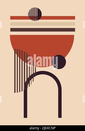 Modern geometric background. Boho style. Geometric shapes with texture. Modern aesthetic figures. Neutral geometric art. Stock Vector