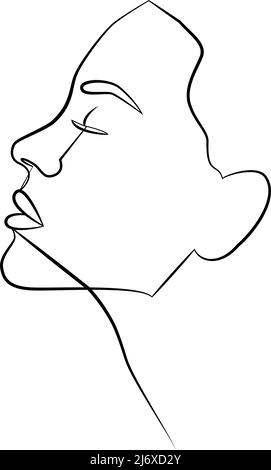 Portrait. A woman's face and colored spots. A continuous line of a portrait of a girl. Continuous drawing in one line. Vector illustration in a simple Stock Vector