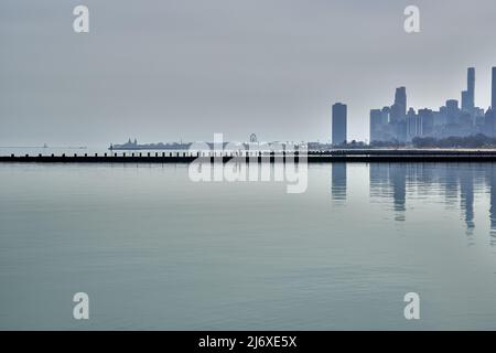 Looking across Lake Michigan with Chicago skyline in the distance