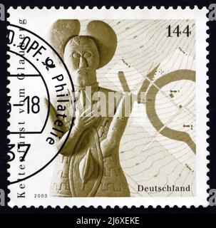 GERMANY - CIRCA 2005: a stamp printed in the Germany shows Sculpture of Celtic Prince Found in Glauberg, circa 2005 Stock Photo