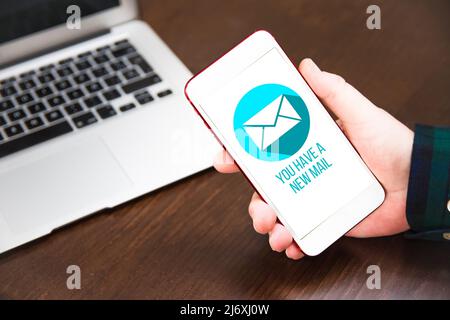 Businessman working at home using with smart phone. Email app concept Stock Photo
