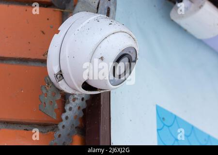 Video surveillance system on the wall of the house. Outdoor surveillance. CCTV Stock Photo