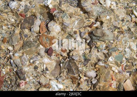 Close-up of Agia Galini conglomerate; clastic sediment, clumped together, cemented stones Stock Photo