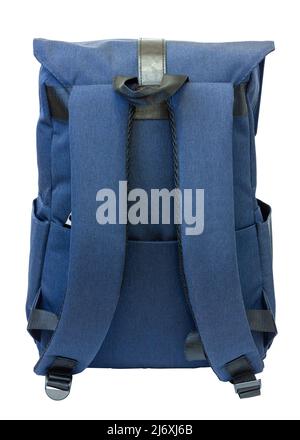 Backpack straps. City backpack in blue. Isolate on a white background. Stock Photo