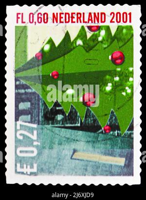 MOSCOW, RUSSIA - MARCH 27, 2022: Postage stamp printed in Netherlands shows Christmas tree, December Stamps serie, circa 2001 Stock Photo