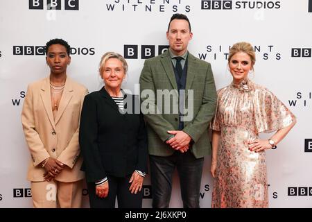 Genesis Lynea, Amanda Burton, David Caves and Emilia Fox arrive for the Silent Witness press launch at the ODEON Luxe West End in London. Picture date: Wednesday May 4, 2022. Stock Photo