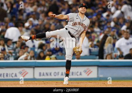 Los Angeles Dodgers third basemen Justin Turner (10) looks on during an MLB  regular season game against the San Francisco Giants, Tuesday, May 3, 2022,  in Los Angeles, CA. (Brandon Sloter/Image of