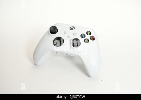 Xbox gaming controller used with Microsoft's Xbox home video game console isolated on white background Stock Photo