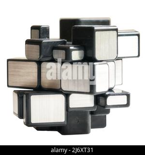 Mirror blocks toy isolated on white. Real with scratches and dust. Stock Photo
