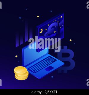 Cryptocurrency and NFT Illustration. Online Shopping, Digital Art Selling. Vector illustration Stock Vector