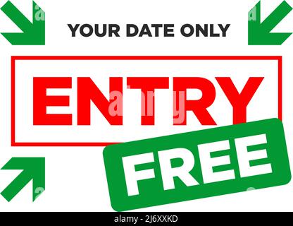Free entry sticker. Badge icon. Flat vector illustration on transparent background. Stock Vector
