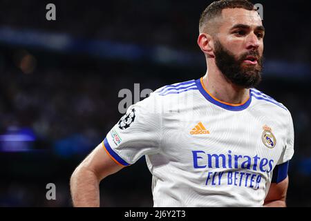 Spain. 04th May, 2022. Karim Benzema of Real Madrid during the UEFA Champions League Semi Final Leg Two match between Real Madrid and Manchester City at Santiago Bernabeu Stadium in Madrid. Credit: DAX Images/Alamy Live News Stock Photo