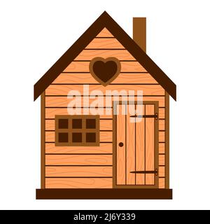 Wooden barn, rustic house with window and closed door. Country house, barn. A children's house. Vector illustration in a flat style isolated on a whit Stock Vector