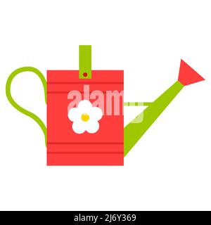 A simple garden watering can with a flower. Gardening. Cartoon flat style.Isolated on a white background Stock Vector