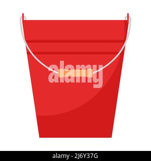 A red bucket with a wooden handle and stripes. Gardening tools. Empty bucket. Flat style.Isolated on a white background. Stock Vector