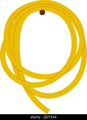 A twisted yellow watering hose hangs from a nail. Gardening. Cartoon Flat style.Isolated on a white background Stock Vector