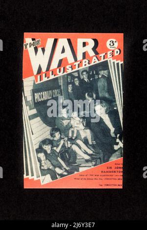 Replica front cover of 'The War Illustrated' showing childeren sheltering in the London Underground during WWII. Stock Photo
