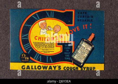 Advert for Galloway's cough syrup Stock Photo - Alamy