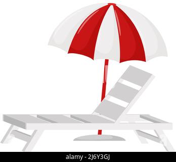White beach sunbed and sun umbrella. A symbol of summer. A design element for vacation, summer, beach, holidays. Flat color vector illustration. Isola Stock Vector