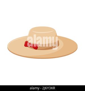 Women's hat with a bow. Side view. Summer headdress from the sun. Personal fashion accessory. An element of women's wardrobe. Flat color vector illust Stock Vector