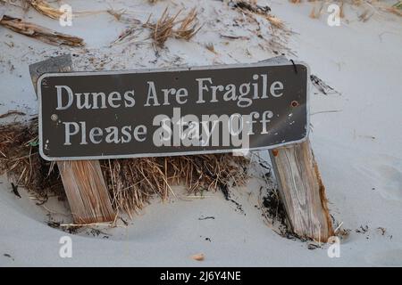 Dunes Are Fragile Please Stay Off sign at the beach Stock Photo