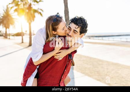 Happy couple in love enjoying their summer vacation together. Stock Photo