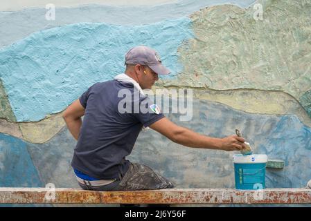 January 10, 2016 - Cojimar, Cuba: Older buildings here are getting restored and some are getting murals painted on them. (Liz Roll) Stock Photo