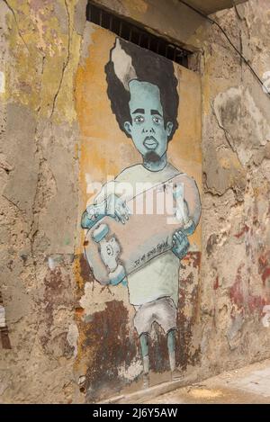 January 11, 2016 -- Havana, Cuba: Artwork on a building in Havana.  (Liz Roll)mural Stock Photo