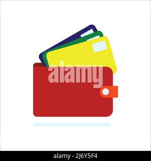 Flat red wallet with cards Vector illustration. Modern design Stock Vector