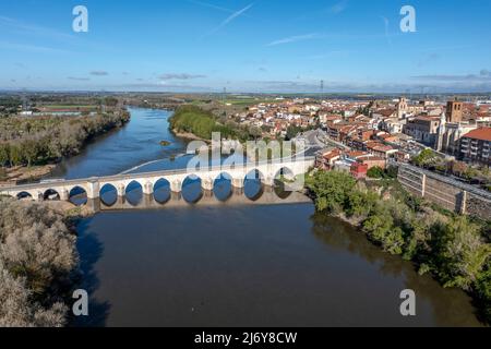 The village of Tordesillas and Douro River in the province of Valladolid, Spain Stock Photo