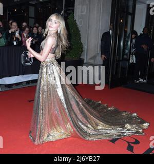 Sabrina Carpenter at departures for Celebrity Candids - Departing for the Met Gala Part 2, The Mark Hotel, New York, NY May 2, 2022. Photo By: Quoin Pics/Everett Collection Stock Photo