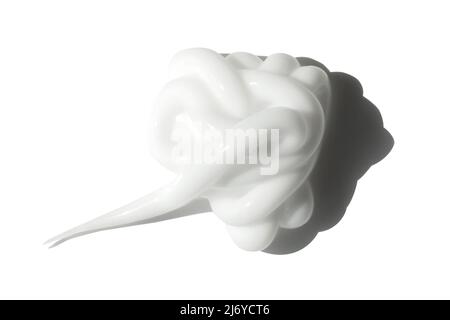 Cream texture swatch stroke squeeze with shadow isolated on white background. Facial creme, foam, gel or body lotion skincare make up sample. Photo Stock Photo