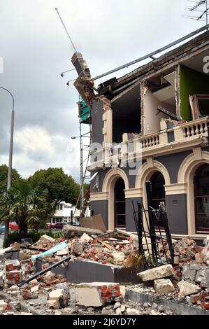 Earthquake - Hotel destroyed in Christchurch, New Zealand. Stock Photo
