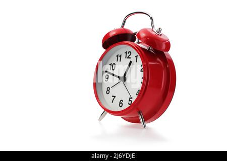 Red retro alarm clock in white with shadow Stock Photo