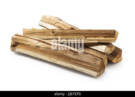 Stacks of firewood placed against a white background Stock Photo