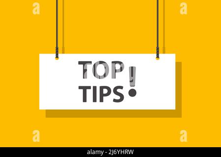 Top tips hanging sign on yellow background for business, marketing, flyers, banners, presentations and posters. illustration Stock Vector