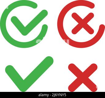 Check mark and cross mark icon set. Correct answers and incorrect answers. Editable vectors. eps10. Stock Vector