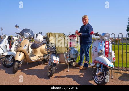 Classic motor scooter meet in Skegness,  Lincolnshire, UK Stock Photo