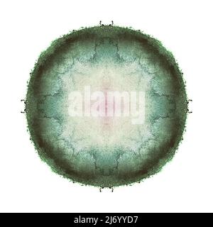Dark green color watercolor round circle texture splash isolated on white background with uneven edges. Blank multicolor painted canvas. Abstract hand Stock Photo