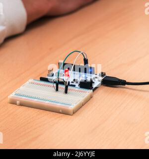 Small electronic Board with chips and wires Stock Photo