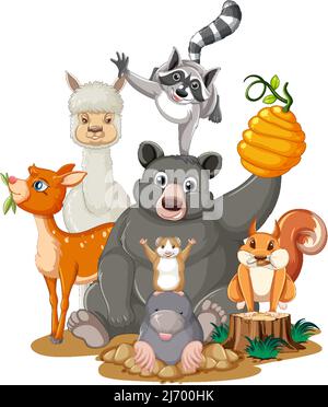 Many animals in the park illustration Stock Vector