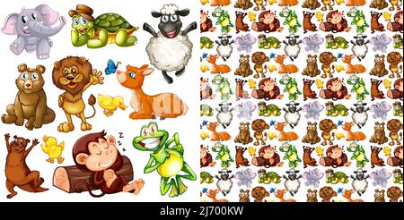 Cute animals cartoon set on white background illustration Stock Vector